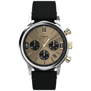 【TIMEX】天美時 Marlin系列 40毫米復古三眼計時皮革手錶 香檳金x黑 TXTW2W60300
