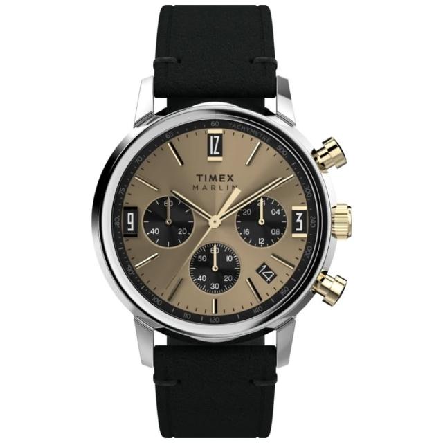 【TIMEX】天美時 Marlin系列 40毫米復古三眼計時皮革手錶 香檳金x黑 TXTW2W60300