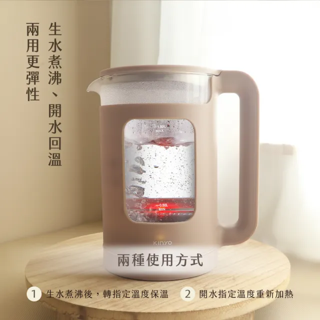 【KINYO】1.5L玻璃溫控快煮壺 電熱壺  熱水壺 煮水壺 電茶壺 (五段溫控 304不鏽鋼 ITHP-190)