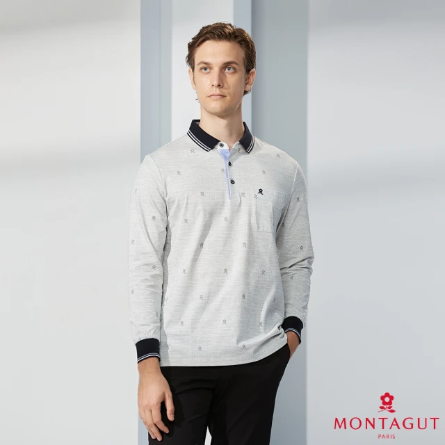 MONTAGUT 夢特嬌 造型LOGO素色長袖POLO衫(W3220-82淺灰)