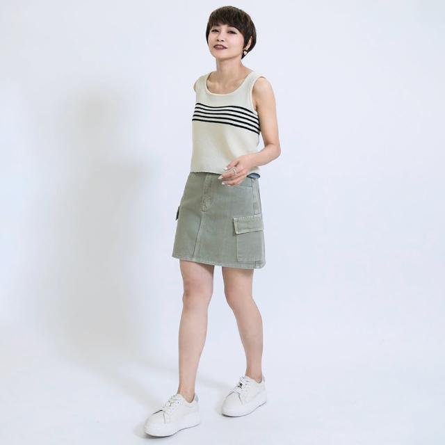 【fancyeva】工裝牛仔短裙(綠、B2110C-004)