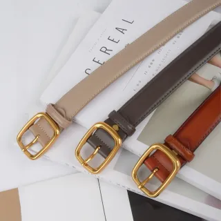 【MoonDy】腰帶 褲帶 牛皮帶 復古皮帶 女生真皮皮帶 金扣腰帶 寬腰帶 方頭腰帶 高級感 老 