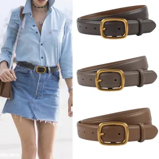 【MoonDy】腰帶 褲帶 牛皮帶 復古皮帶 女生真皮皮帶 金扣腰帶 寬腰帶 方頭腰帶 高級感 老 