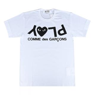 【川久保玲】Comme Des Garcons Play 川久保玲黑字LOGO純棉短袖T恤(白/男款)