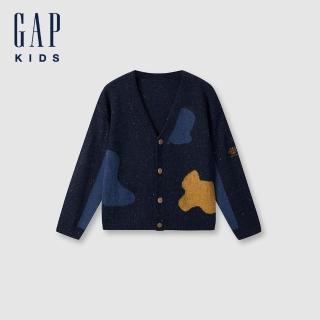 【GAP】男童裝 Logo刺繡V領針織外套-海軍藍(642611)