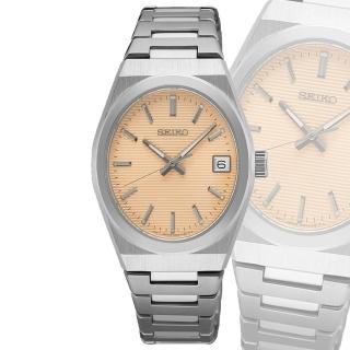 【SEIKO 精工】CS系列 簡約時尚 橫條紋女錶 -34mm 粉橘(SUR577P1/6N42-00N0P)