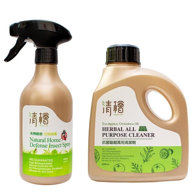 【Hinoki Life 清檜】統新天然防蚊蟲空間噴霧500ml瓶 買就送(抗菌驅離萬用清潔劑600ml瓶)