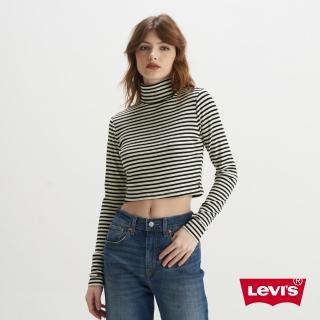 【LEVIS 官方旗艦】女款 短版高領長袖條紋T恤 / 彈力修身 / 莫代爾吸濕透氣 上衣 熱賣單品 A1775-0006