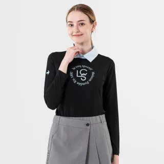 【LE COQ SPORTIF 公雞】高爾夫系列 女款黑色氣質環形LOGO設計長袖POLO衫QLU2T102