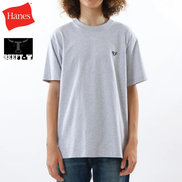 Hanes 官方直營-BEEFY-T系列 刺繡布章短袖TEE內衣 經典設計款(灰色)