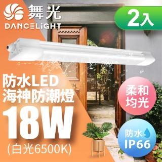【DanceLight 舞光】18W 2尺 LED海神防潮燈 IP66防水 戶外燈具-2入(白光/黃光)