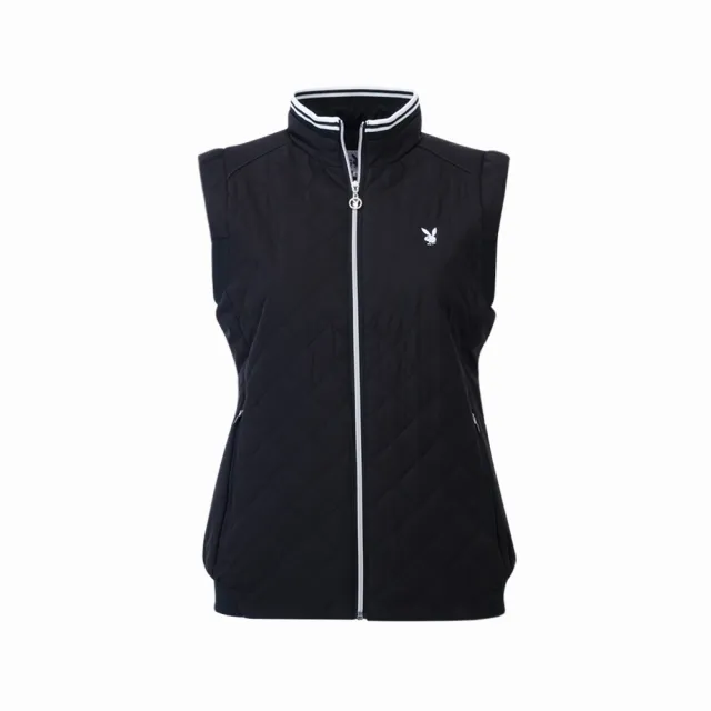 【PLAYBOY GOLF】女款防風透氣防潑水鋪棉立領背心-黑(GOLF/高爾夫/KB24211-88)