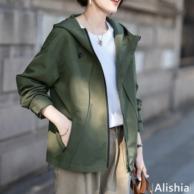 【Alishia】戶外休閒風短版連帽外套 女外套 M-3XL(綠色 / 黑色)