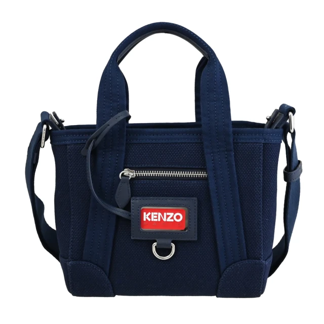 KENZO 經典品牌LOGO帆布寬背帶手提包斜背包托特包兩用包(深藍)