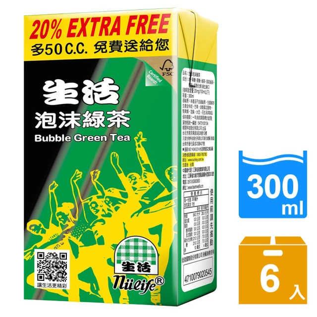 生活 泡沫綠茶300mlx6入/組