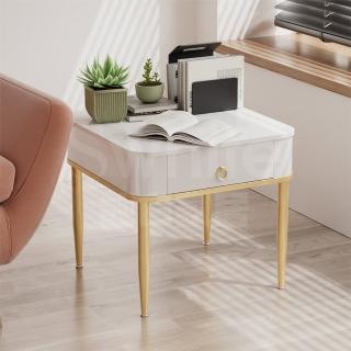 【靚白家居】輕奢巖板邊櫃 金色款 60CM S240(咖啡桌 客廳桌 桌子 茶几 置物桌 和室桌)