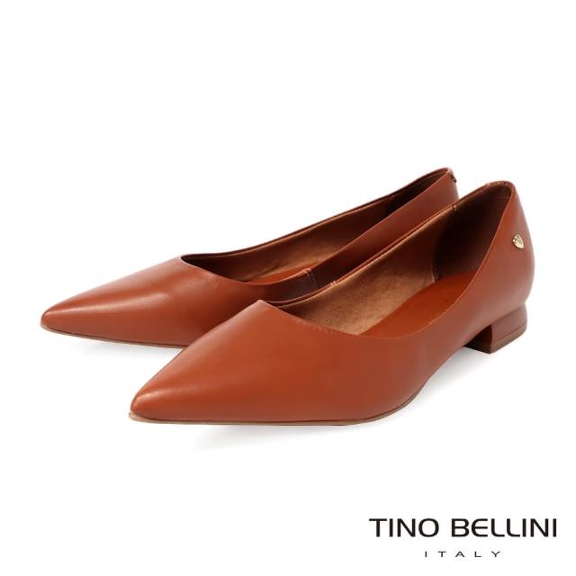 【TINO BELLINI 貝里尼】巴西進口素面尖頭平底鞋FWCT037-9(駝色)
