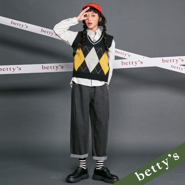 【betty’s 貝蒂思】腰鬆緊跳色壓線牛仔寬褲(牛仔黑)