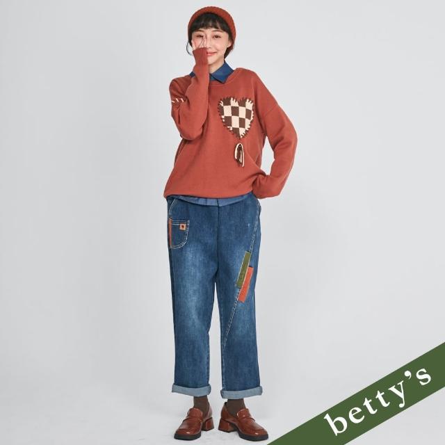 【betty’s 貝蒂思】腰鬆緊造型布條拼接牛仔長褲(藍色)