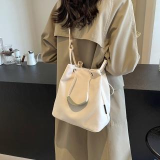 【LEESA】帆布側揹包\棉麻購物袋\文青包\多功能手提包\包包\水桶包\托特包\斜揹包\帆布袋\簡約