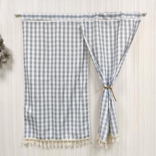 【BonBon naturel】小清新經典格紋免打孔穿桿流蘇/寬邊 長門簾-85*90CM(櫃簾/門簾/風水簾)