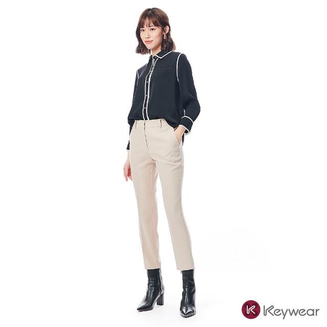 【KeyWear 奇威名品】翻領包邊磚釦長袖襯衫