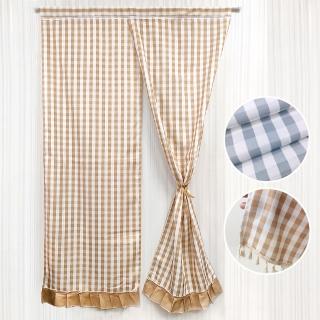 【BonBon naturel】小清新經典格紋免打孔穿桿流蘇/寬邊 長門簾-85*150CM(櫃簾/門簾/風水簾)