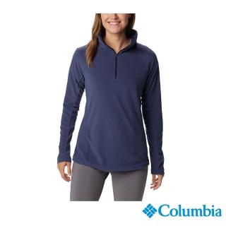 【Columbia 哥倫比亞】女款-半開襟刷毛長袖上衣-夜幕藍(UAR11310JG/IF)