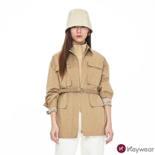 【KeyWear 奇威名品】蕾絲拼接風衣