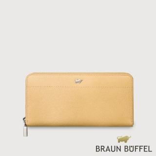 【BRAUN BUFFEL 德國小金牛】臺灣總代理 依雅娜 8卡拉鍊長夾-淺棕色(BF853-602-CR)