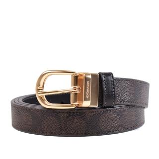 【COACH】女款 緹花LOGO雙面用皮帶-咖啡色/黑