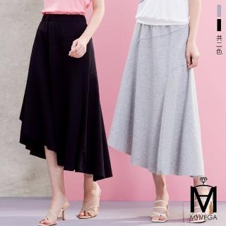 【MYVEGA 麥雪爾】MA高含棉鬆緊腰不對襯魚尾八分裙-共二色(女下著/涼感/長裙)