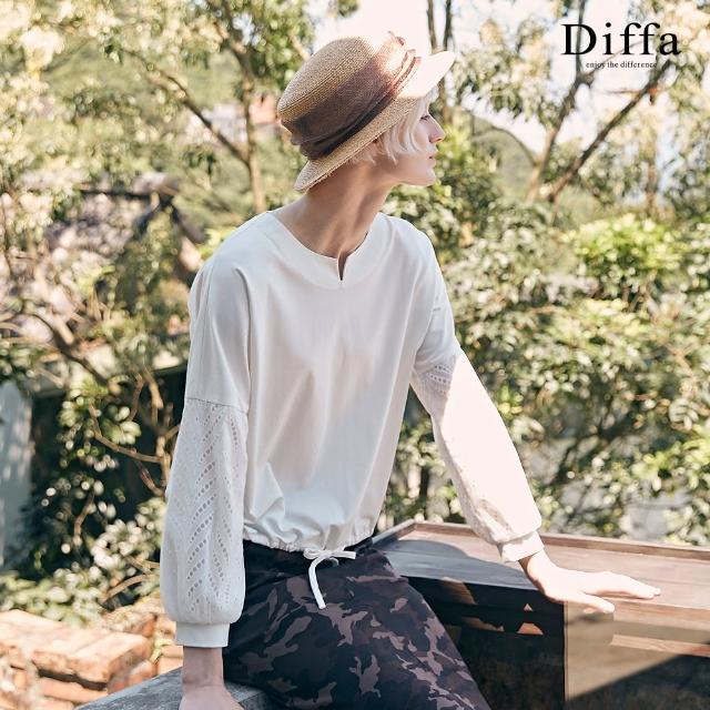 【Diffa】袖子異素材拼接綁帶設計針織衫-女