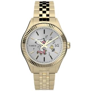 【TIMEX】天美時 x Peanuts 限量聯名 34 毫米史努比與Woodstock溜冰 全金屬手錶 金 TXTW2W78700