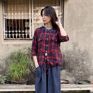 【Hana Mokuba】花木馬日系女裝休閒連帽襯衫(上衣)