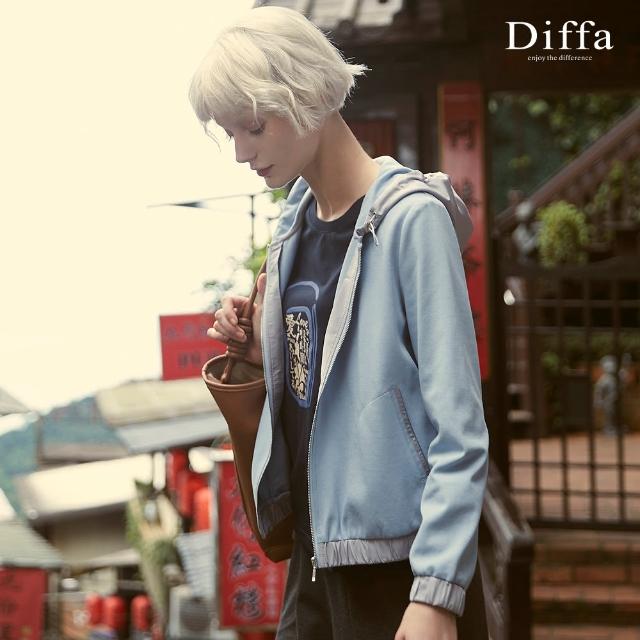 【Diffa】連帽設計異素材拼接拉鍊式外套-女