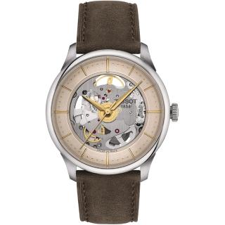 【TISSOT 天梭 官方授權】杜魯爾系列 80小時動力儲存雙鏤空機械錶-39mm 情人節 禮物(T1398361626100)