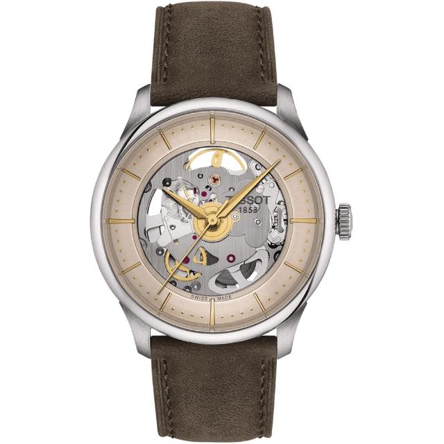 【TISSOT 天梭 官方授權】杜魯爾系列 80小時動力儲存雙鏤空機械錶-39mm 情人節 禮物(T1398361626100)