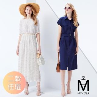 【MYVEGA 麥雪爾】MA涼感棉亞麻排釦/雪紡小碎花長洋裝(共二款任選)