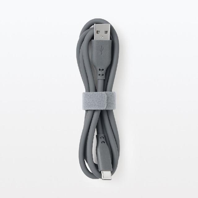 【MUJI 無印良品】不易糾結柔軟傳輸線/USB-A對USB-C/灰(1m/型號:MJ-UC1ATC-GY)