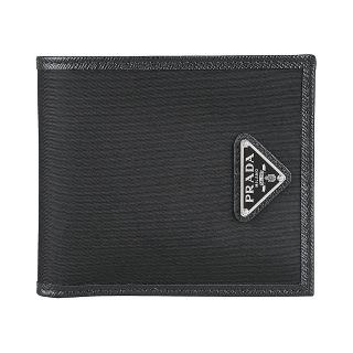 【PRADA 普拉達】PRADA Re-Nylon鐵三角形銀色LOGO再生尼龍8卡對折短夾(男款/黑)