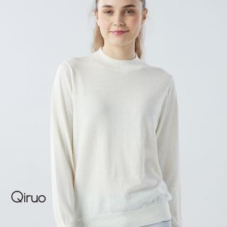 【Qiruo 奇若名品】秋冬專櫃針織長袖上衣0181A-01白色小立領百搭(M-L)