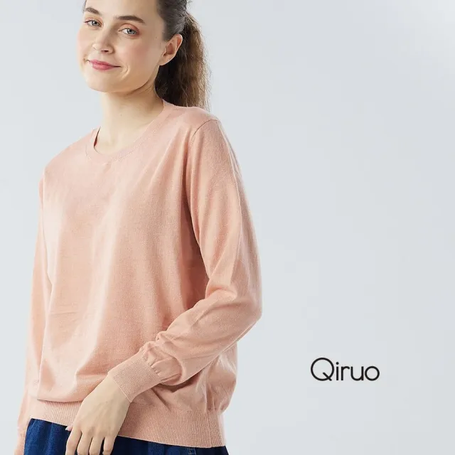 【Qiruo 奇若名品】秋冬專櫃針織長袖上衣0182A-15粉色小圓領百搭(M-L)