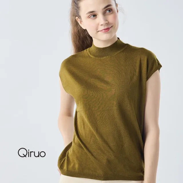 【Qiruo 奇若名品】秋冬專櫃針織短袖上衣0186A-70橄欖綠色小立領百搭