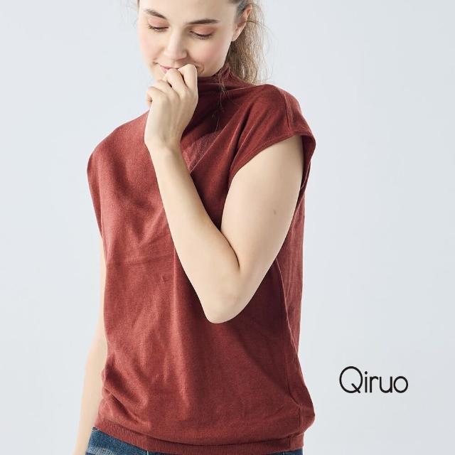 【Qiruo 奇若名品】秋冬專櫃針織短袖上衣0188A-10深紅色小立領百搭(FF)