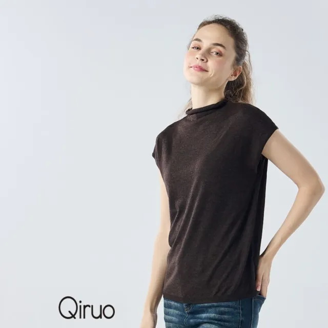 【Qiruo 奇若名品】秋冬專櫃針織短袖上衣0188A-80咖啡色小立領百搭(FF)