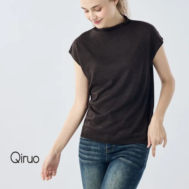 【Qiruo 奇若名品】秋冬專櫃針織短袖上衣0188A-80咖啡色小立領百搭(FF)