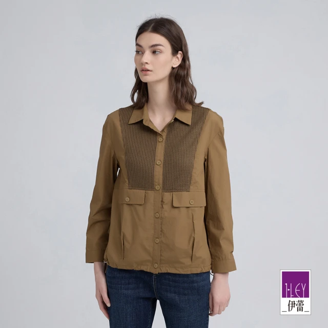 ILEY 伊蕾 交錯縷空燙鑽羊毛針織上衣(深咖；M-L；12