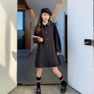 【巴黎精品】現貨+預購 風衣外套休閒大衣(黑色娃娃領寬鬆學院風中長款女外套a1ih19)