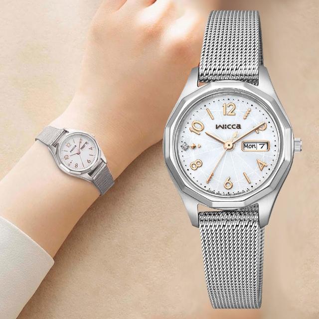 【CITIZEN 星辰】Wicca 太陽能日曆米蘭帶女錶-26.5mm 送禮推薦 母親節 禮物 送禮(KH3-517-11)